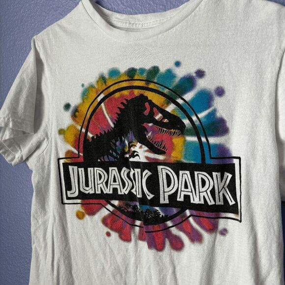 Women's Jurassic Park Logo Tie Dye Tops Short Sleeve Tee Shirt Small 100% Cotton - Picture 3 of 6